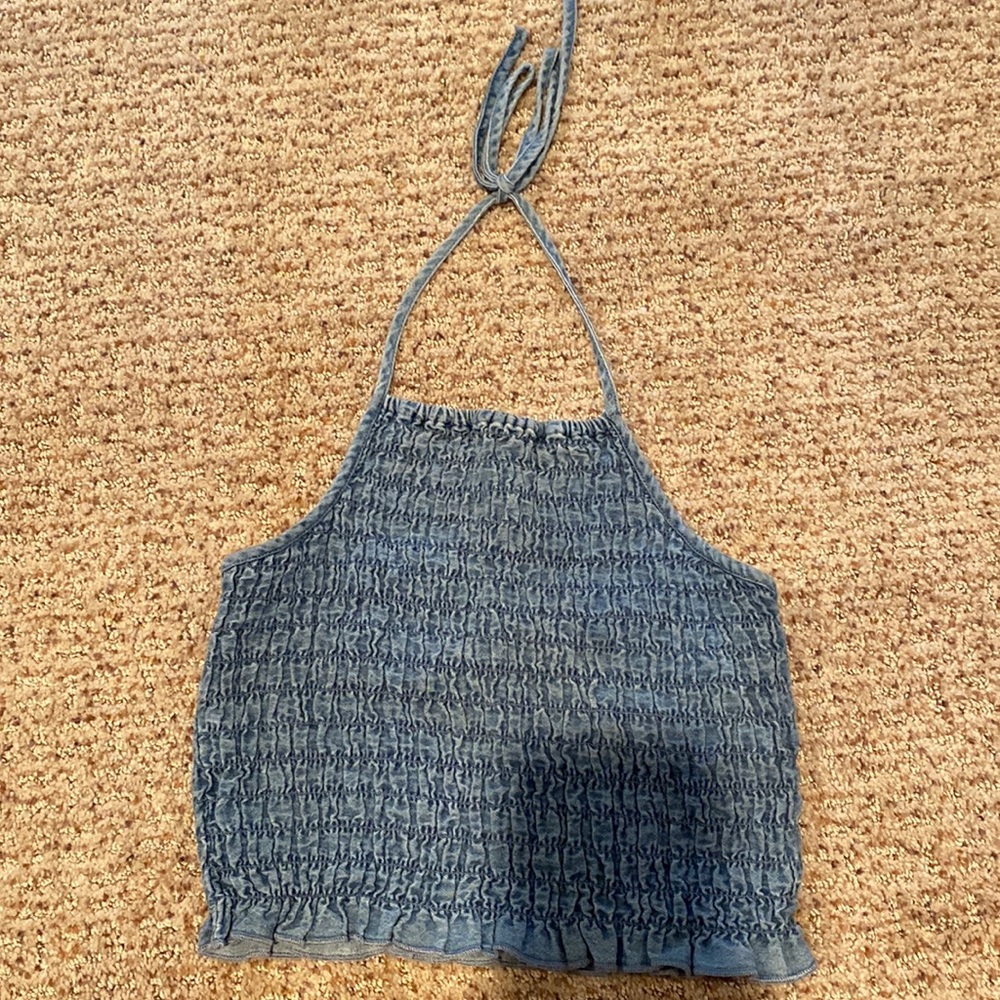 American Eagle Blue faux denim halter top